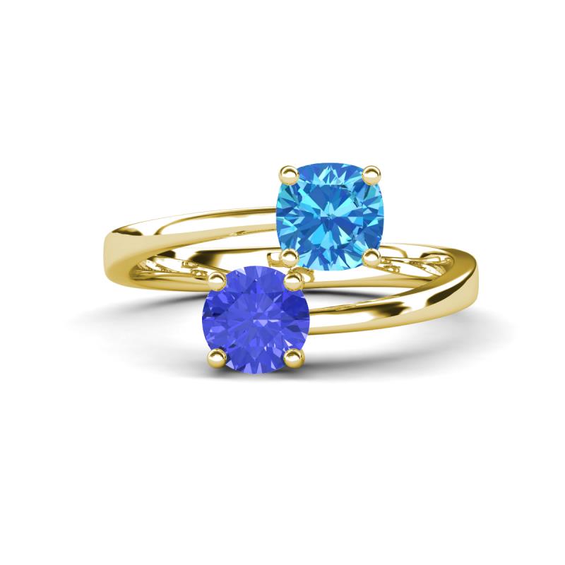 Jianna 6.00 mm Cushion Blue Topaz and Round Tanzanite 2 Stone Promise Ring 
