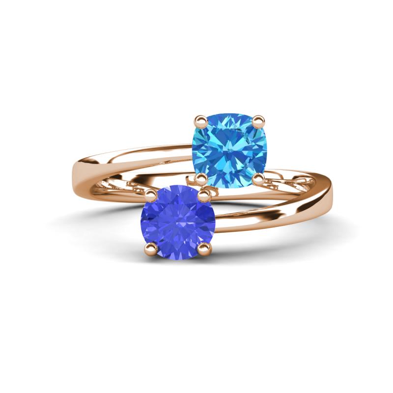 Jianna 6.00 mm Cushion Blue Topaz and Round Tanzanite 2 Stone Promise Ring 