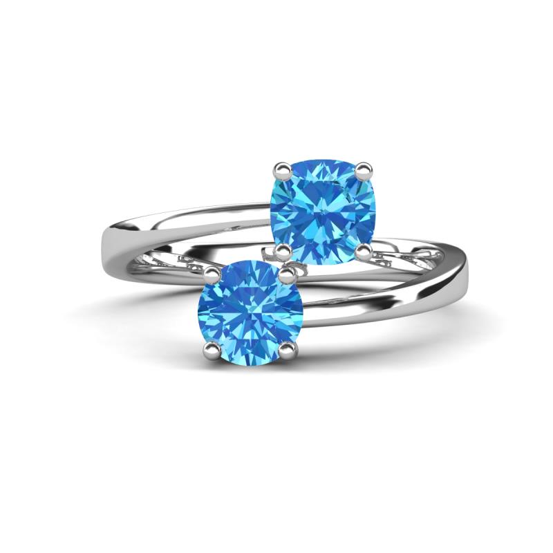 Jianna 6.00 mm Cushion and Round Blue Topaz 2 Stone Promise Ring 