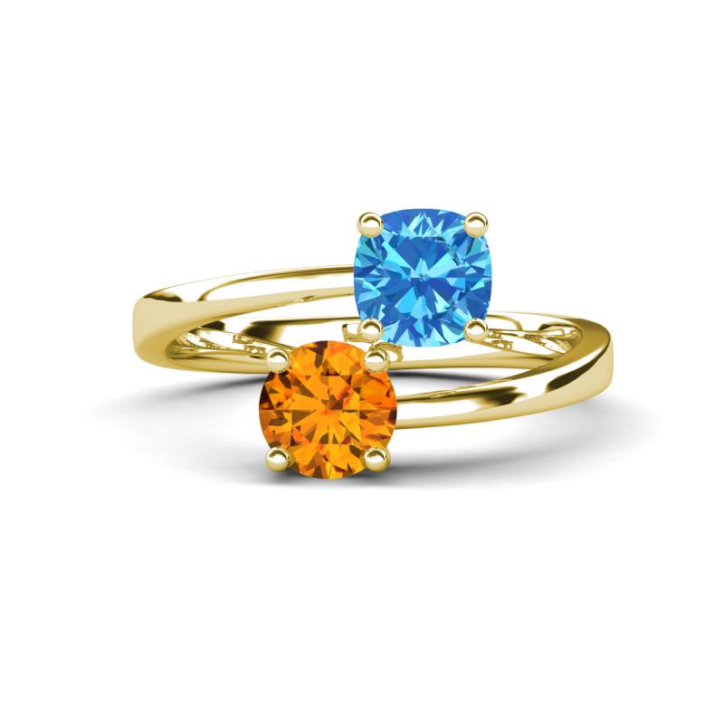 Jianna 6.00 mm Cushion Blue Topaz and Round Citrine 2 Stone Promise Ring 