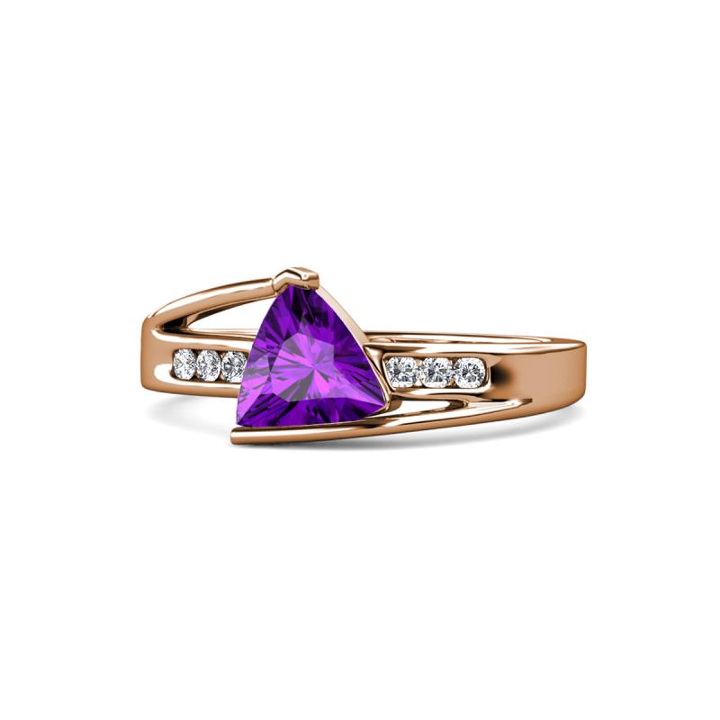 Medora 1.09 ctw Trillion shape Amethyst (7.00 mm) accented Natural Diamonds Engagement Ring 