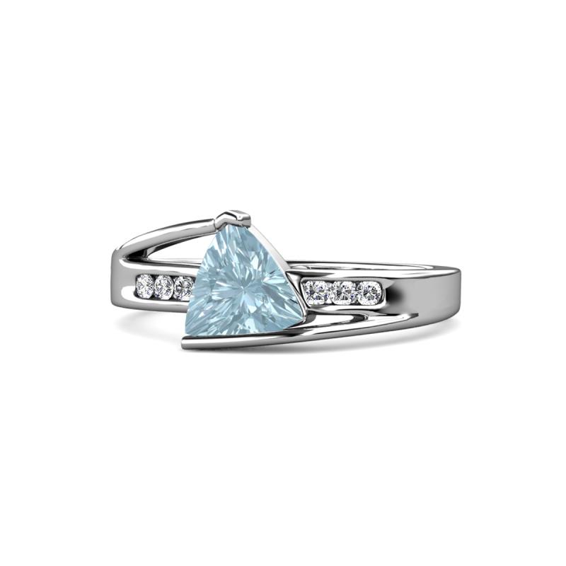 Medora 1.04 ctw Trillion shape Aquamarine (7.00 mm) accented Natural Diamonds Engagement Ring 