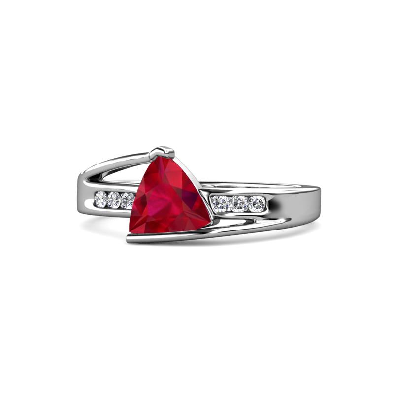 Medora 1.34 ctw Trillion shape Created Ruby (7.00 mm) accented Natural Diamonds Engagement Ring 