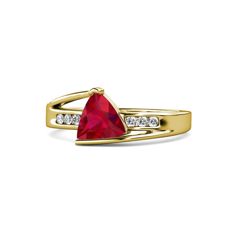 Medora 1.34 ctw Trillion shape Created Ruby (7.00 mm) accented Natural Diamonds Engagement Ring 