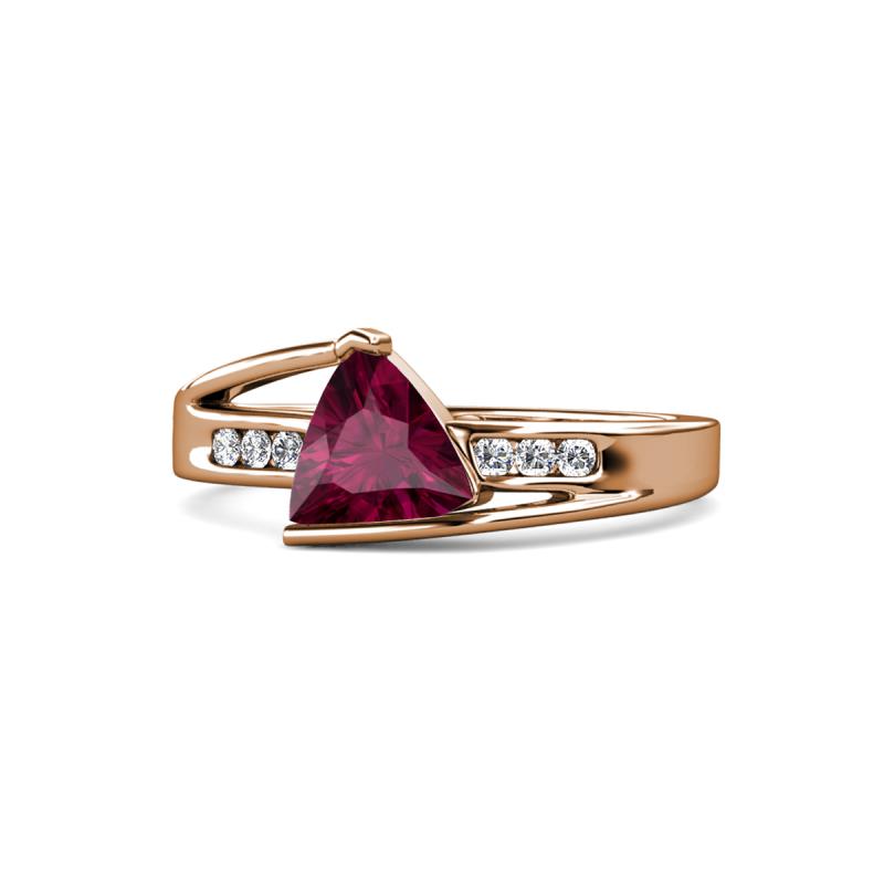 Medora 1.54 ctw Trillion shape Rhodolite Garnet (7.00 mm) accented Natural Diamonds Engagement Ring 