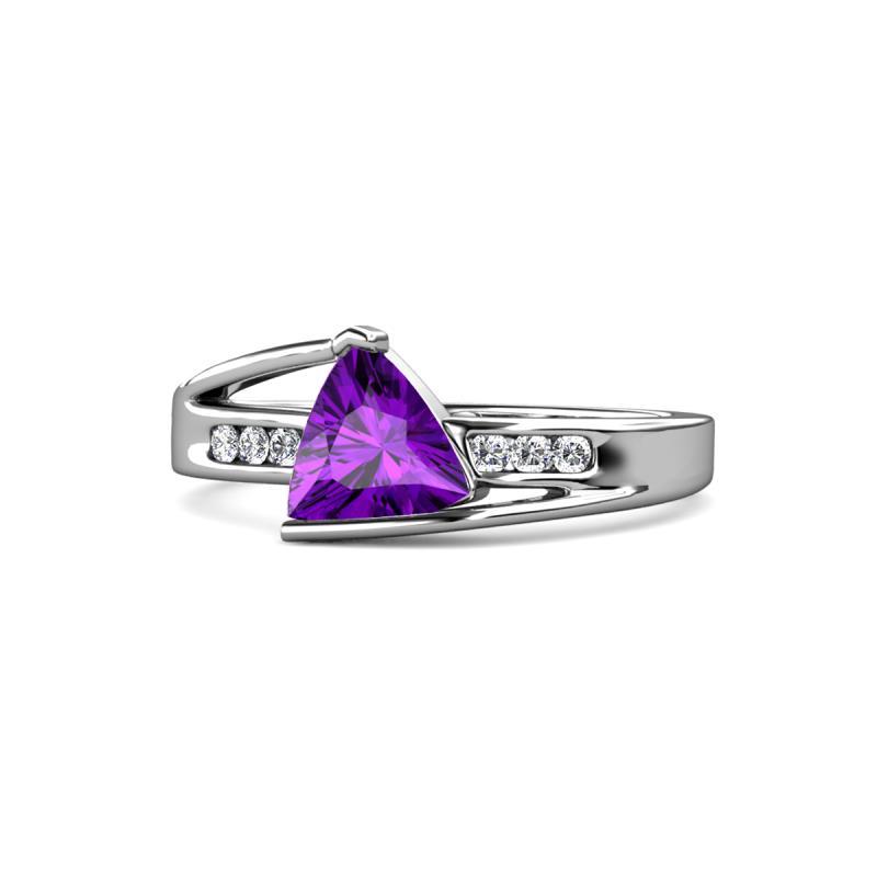 Medora 1.09 ctw Trillion shape Amethyst (7.00 mm) accented Natural Diamonds Engagement Ring 
