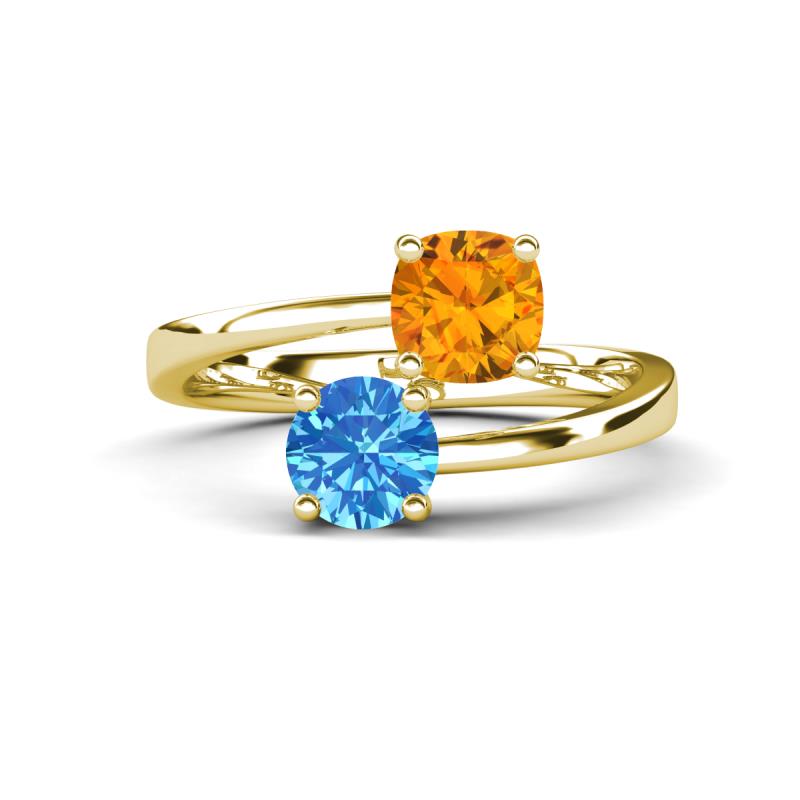 Jianna 6.00 mm Cushion Citrine and Round Blue Topaz 2 Stone Promise Ring 