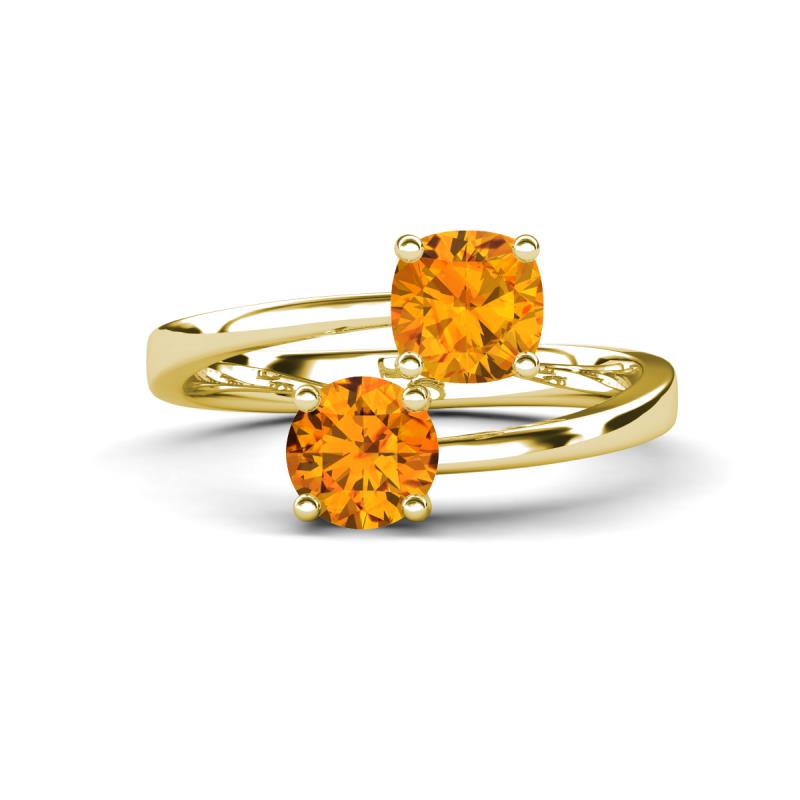 Jianna 6.00 mm Cushion and Round Citrine 2 Stone Promise Ring 
