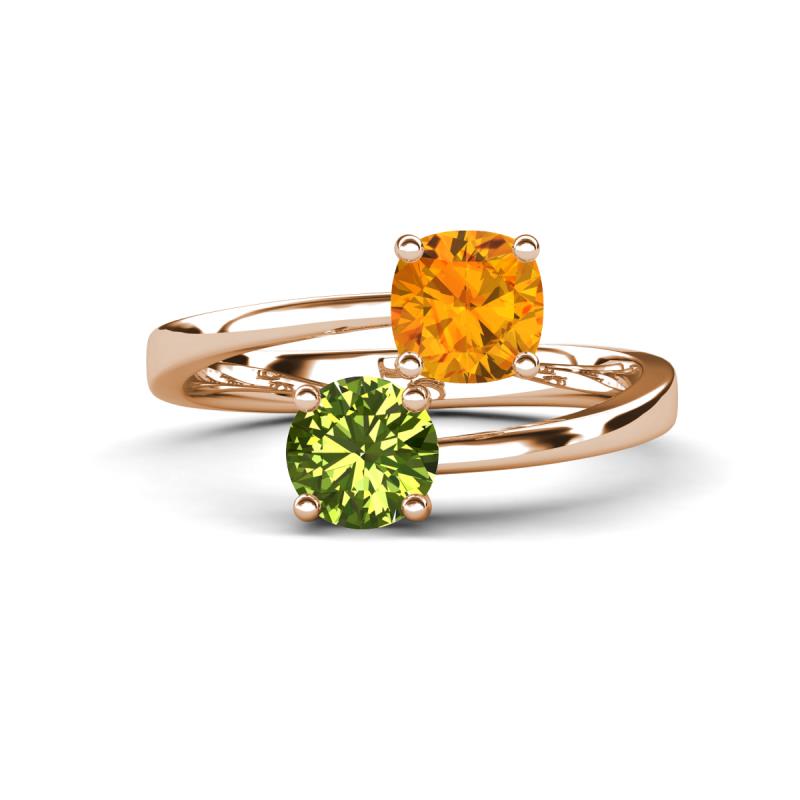 Jianna 6.00 mm Cushion Citrine and Round Peridot 2 Stone Promise Ring 