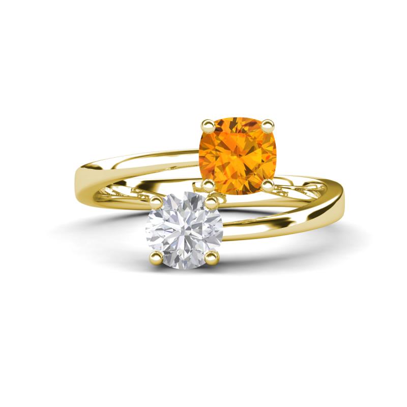 Jianna 6.00 mm Cushion Citrine and Round White Sapphire 2 Stone Promise Ring 
