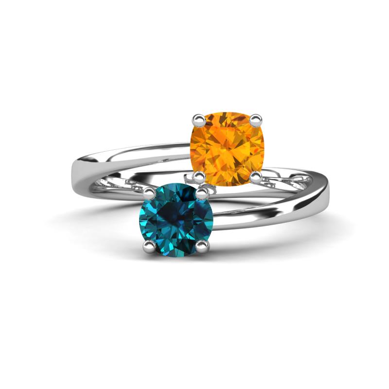 Jianna 6.00 mm Cushion Citrine and Round Blue Diamond 2 Stone Promise Ring 