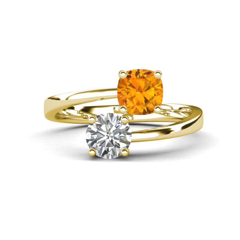 Jianna 6.00 mm Cushion Citrine and Round Forever One Moissanite 2 Stone Promise Ring 