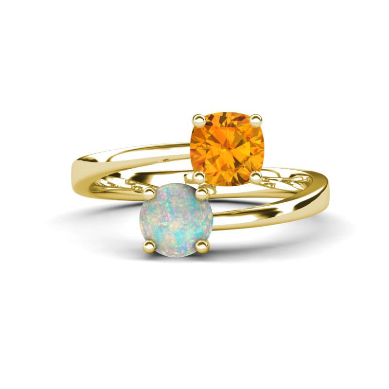 Jianna 6.00 mm Cushion Citrine and Round Opal 2 Stone Promise Ring 