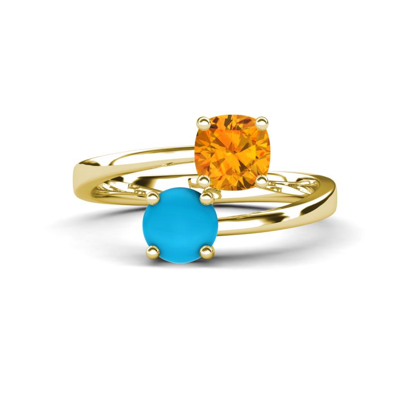 Jianna 6.00 mm Cushion Citrine and Round Turquoise 2 Stone Promise Ring 