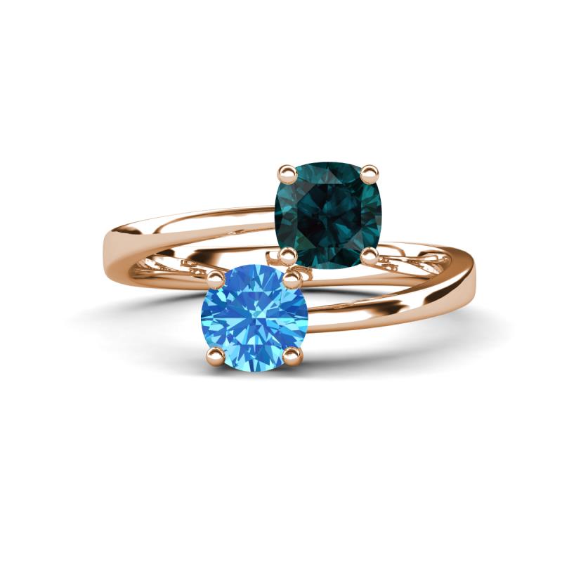 Jianna 6.00 mm Cushion London Blue Topaz and Round Blue Topaz 2 Stone Promise Ring 