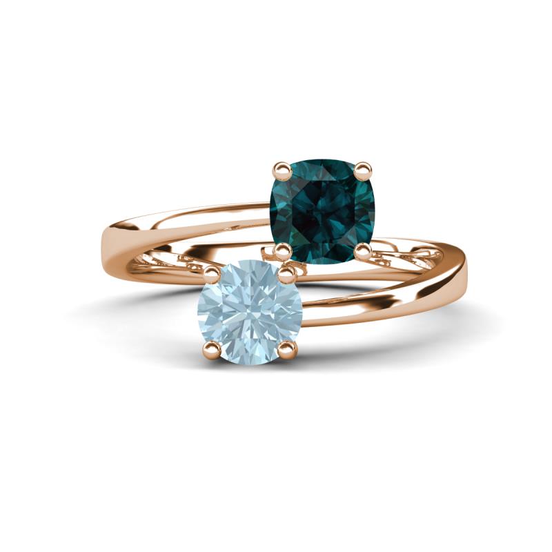 Jianna 6.00 mm Cushion London Blue Topaz and Round Aquamarine 2 Stone Promise Ring 