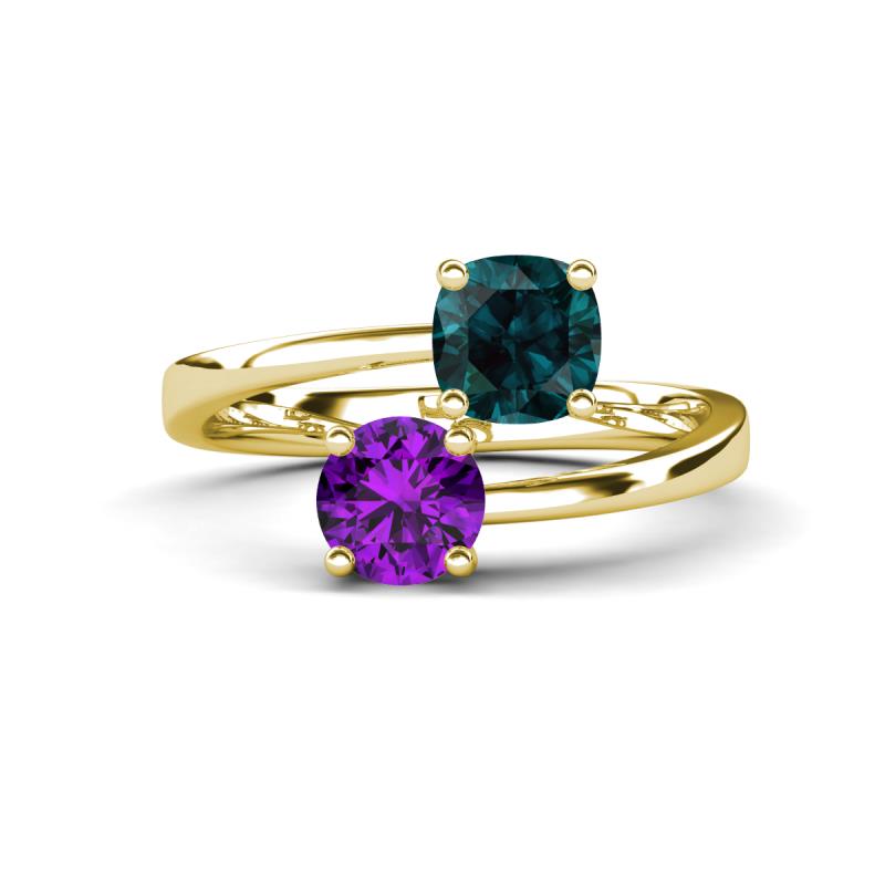 Jianna 6.00 mm Cushion London Blue Topaz and Round Amethyst 2 Stone Promise Ring 