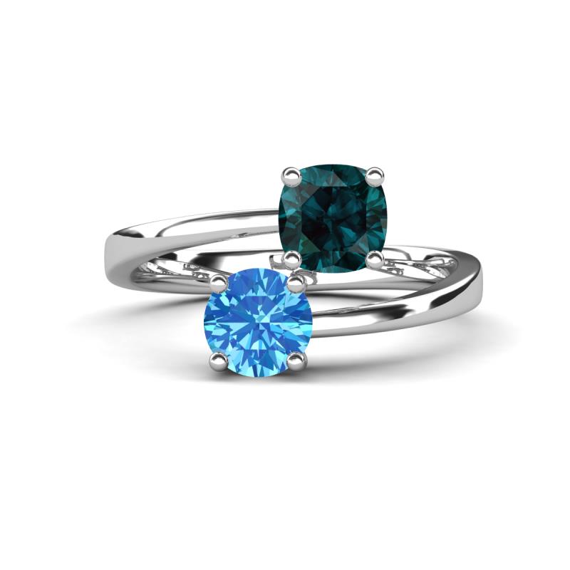 Jianna 6.00 mm Cushion London Blue Topaz and Round Blue Topaz 2 Stone Promise Ring 