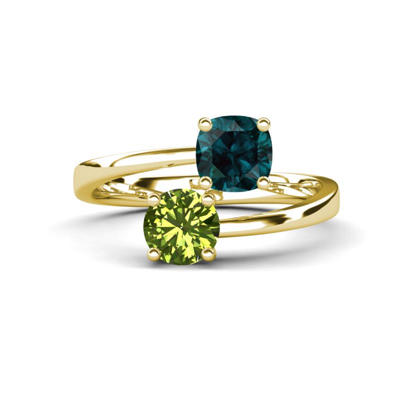 Jianna 6.00 mm Cushion London Blue Topaz and Round Peridot 2 Stone Promise Ring 