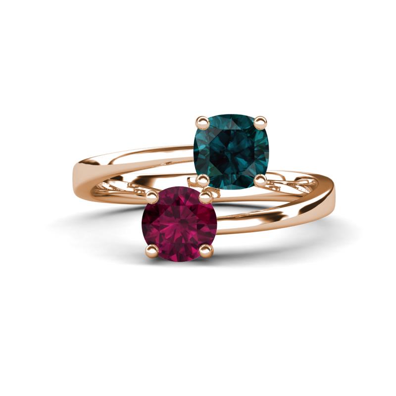 Jianna 6.00 mm Cushion London Blue Topaz and Round Rhodolite Garnet 2 Stone Promise Ring 