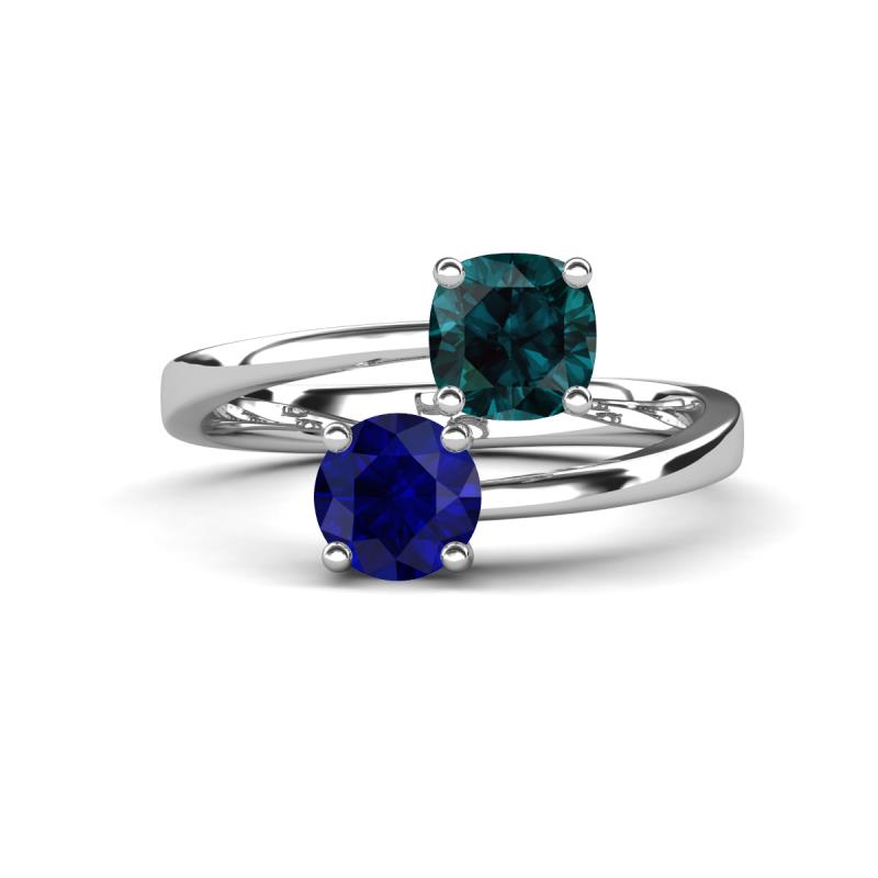 Jianna 6.00 mm Cushion London Blue Topaz and Round Blue Sapphire 2 Stone Promise Ring 