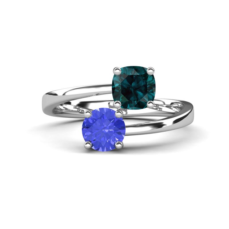 Jianna 6.00 mm Cushion London Blue Topaz and Round Tanzanite 2 Stone Promise Ring 