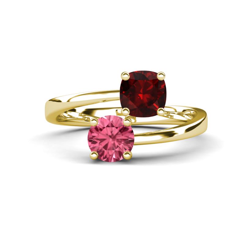Jianna 6.00 mm Cushion Red Garnet and Round Pink Tourmaline 2 Stone Promise Ring 