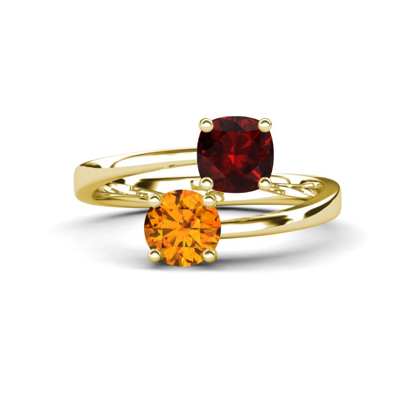 Jianna 6.00 mm Cushion Red Garnet and Round Citrine 2 Stone Promise Ring 