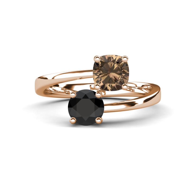 Jianna 6.00 mm Cushion Smoky Quartz and Round Black Diamond 2 Stone Promise Ring 