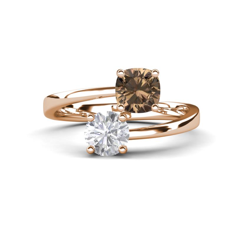 Jianna 6.00 mm Cushion Smoky Quartz and Round White Sapphire 2 Stone Promise Ring 