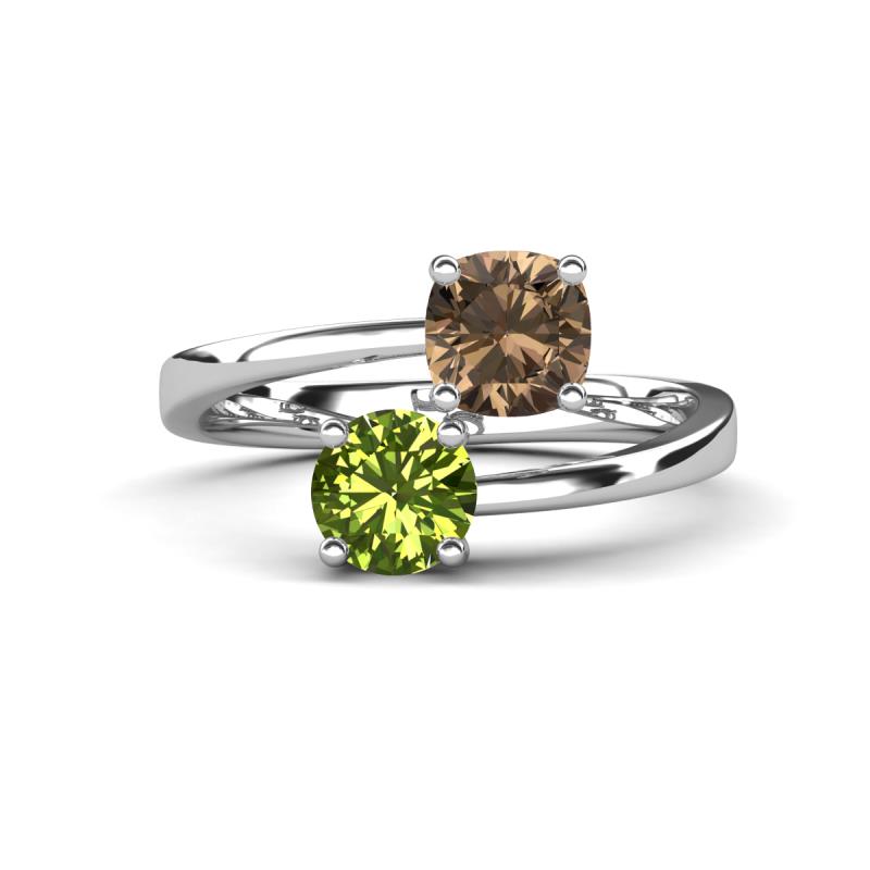 Jianna 6.00 mm Cushion Smoky Quartz and Round Peridot 2 Stone Promise Ring 