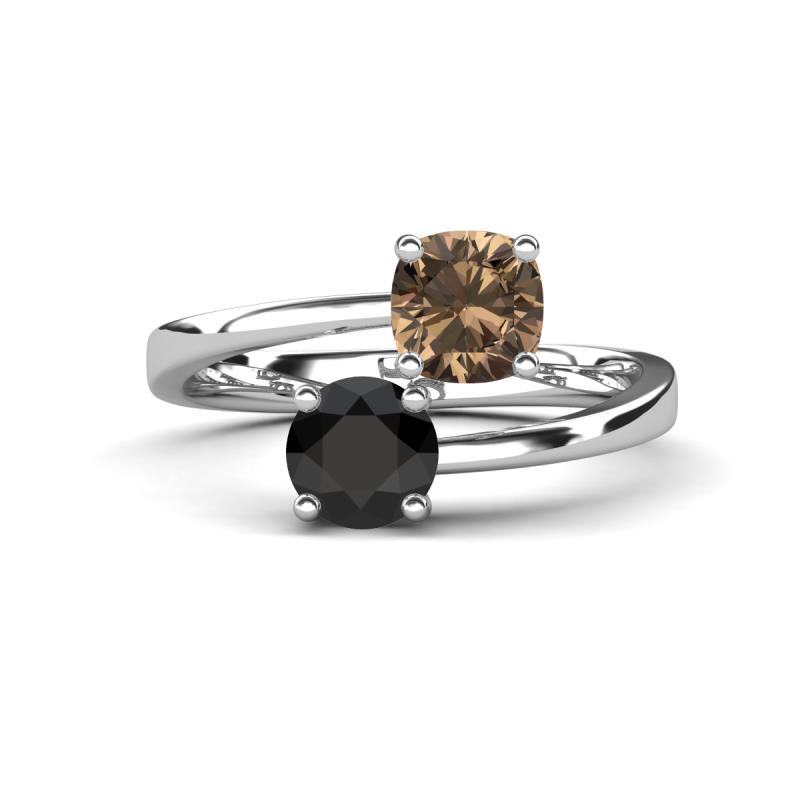 Jianna 6.00 mm Cushion Smoky Quartz and Round Black Diamond 2 Stone Promise Ring 