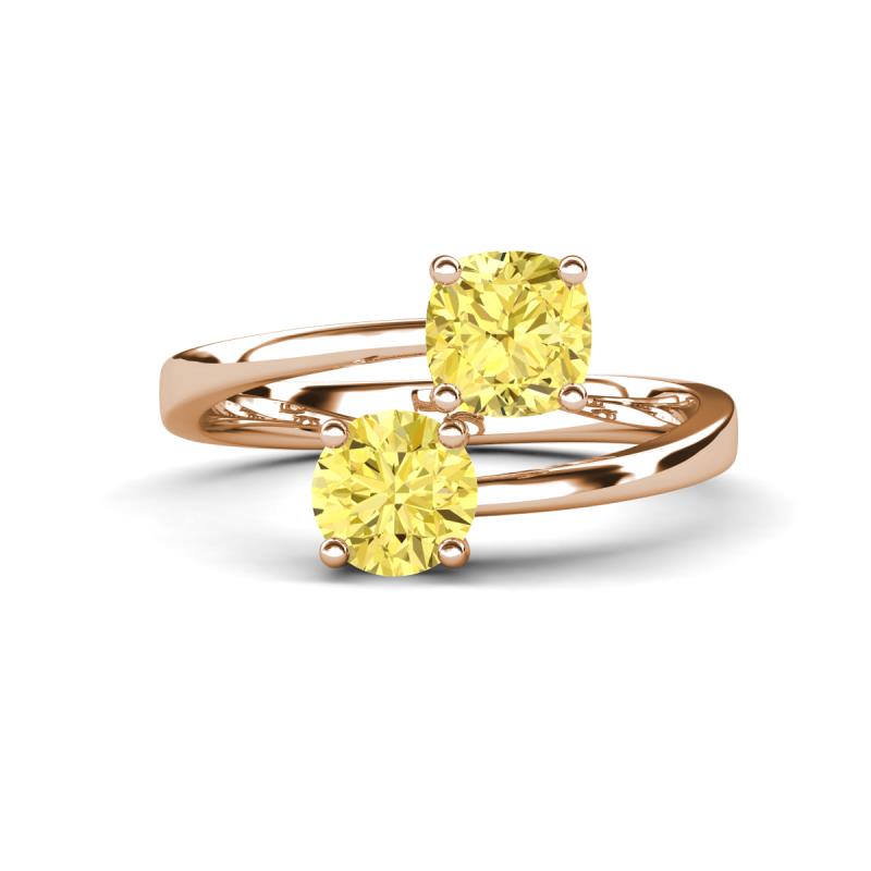 Jianna 6.00 mm Cushion and Round Lab Created Yellow Sapphire 2 Stone Promise Ring 