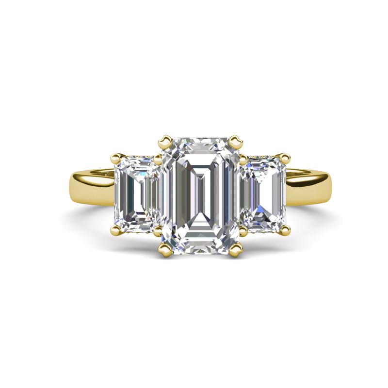 Aletta 9x7 mm Emerald Cut Moissanite and Lab Grown Diamond Three Stone Engagement Ring 