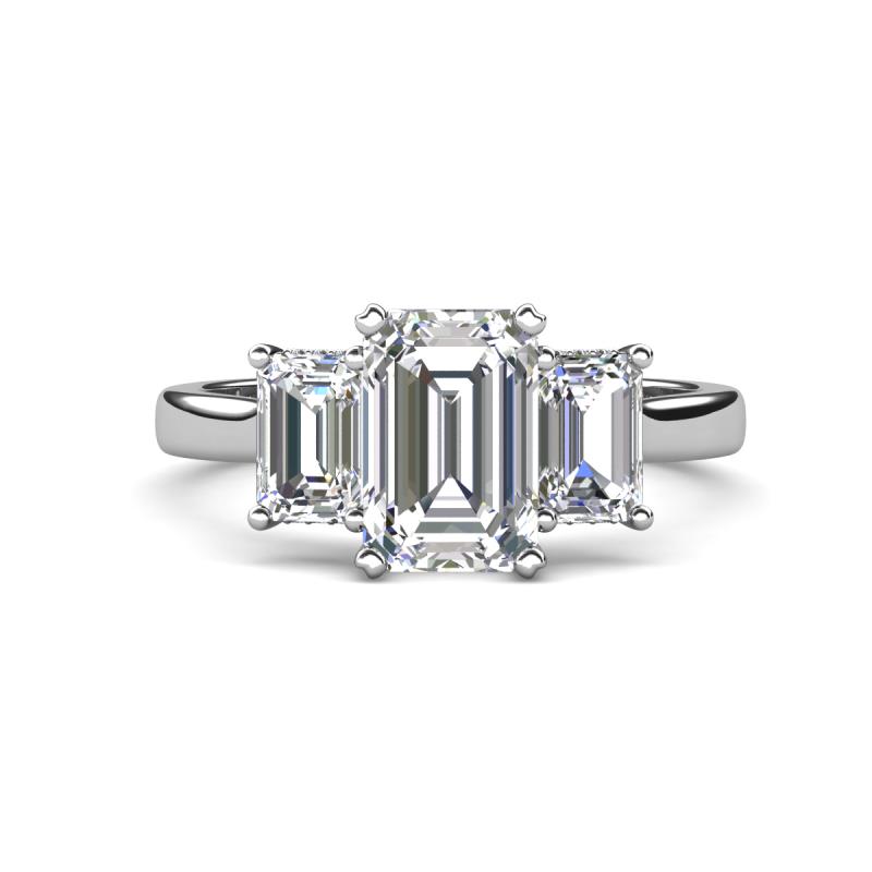 Aletta IGI Certified 9x6 mm Emerald Cut Lab Grown Diamond Three Stone Engagement Ring 