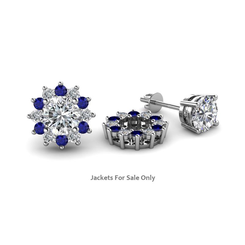 Florice 0.71 ctw Lab Grown Diamond and Blue Sapphire Flower Jacket Earrings 