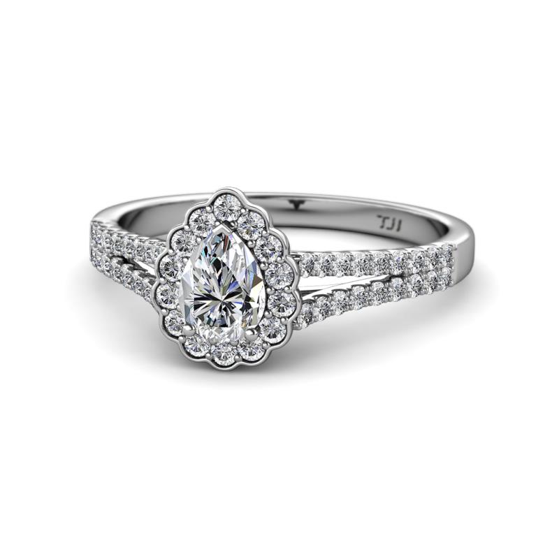 Raisa Desire 1.35 ctw IGI Certified Lab Grown Diamond Pear Cut (7x5 mm) & Natural Diamond Round (1.40 mm) Halo Engagement Ring 