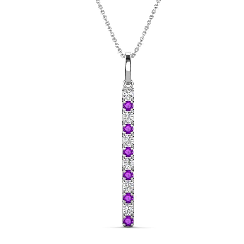Stephanie 0.25 ctw (1.80 mm) Round Natural Diamond and Amethyst Vertical Pendant Necklace 