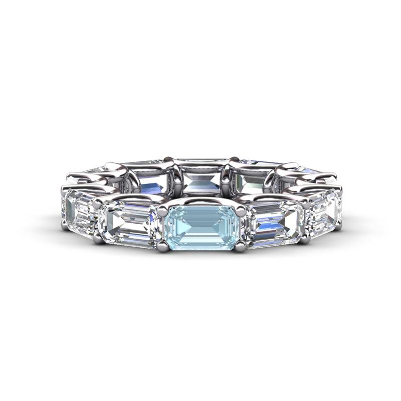 Beverly 6.50 ctw (6x4 mm) GIA Certified Emerald Cut Natural Diamond and Aquamarine Eternity Band 