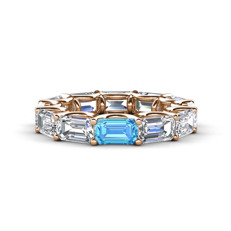 Beverly 6.70 ctw (6x4 mm) GIA Certified Emerald Cut Natural Diamond and Blue Topaz Eternity Band 