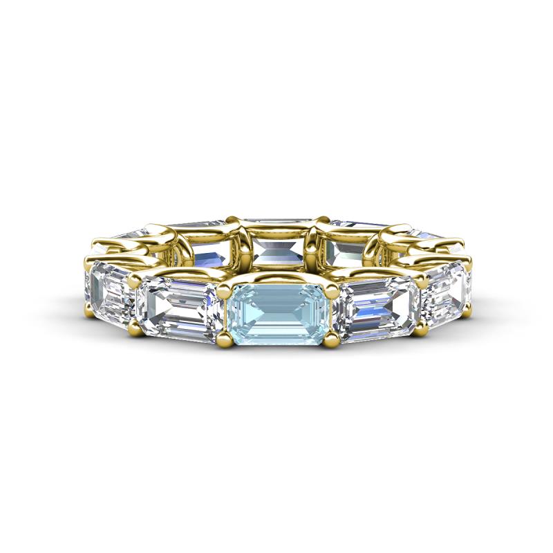 Beverly 6.50 ctw (6x4 mm) Emerald Cut Lab Grown Diamond and Aquamarine Eternity Band 