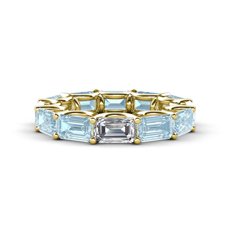 Beverly 5.60 ctw (6x4 mm) GIA Certified Emerald Cut Natural Diamond and Aquamarine Eternity Band 