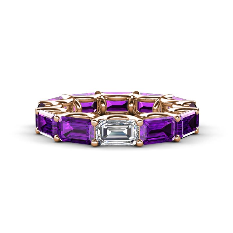 Beverly 6.60 ctw (6x4 mm) GIA Certified Emerald Cut Natural Diamond and Amethyst Eternity Band 