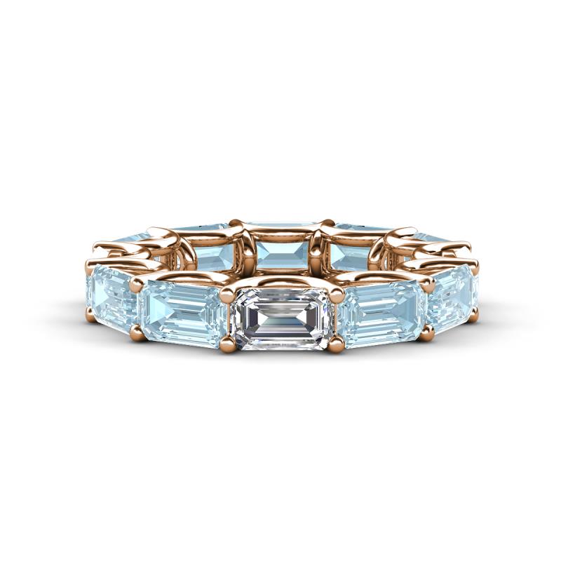 Beverly 5.60 ctw (6x4 mm) Emerald Cut Lab Grown Diamond and Aquamarine Eternity Band 