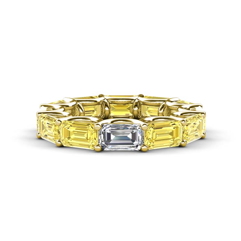 Beverly 6.60 ctw (6x4 mm) Emerald Cut Lab Grown Diamond and Yellow Sapphire Eternity Band 