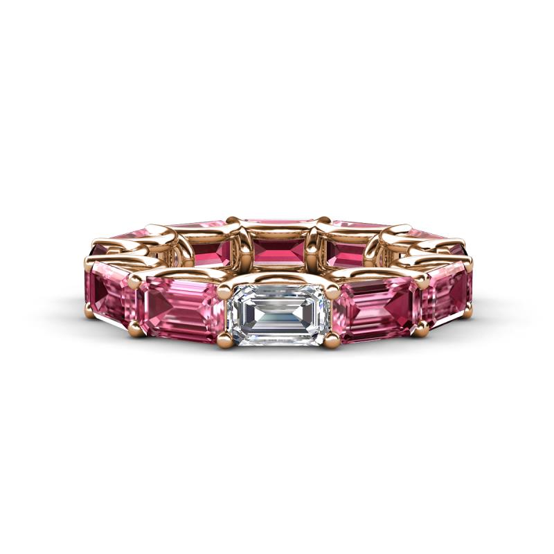Beverly 6.60 ctw (6x4 mm) Emerald Cut Lab Grown Diamond and Pink Tourmaline Eternity Band 