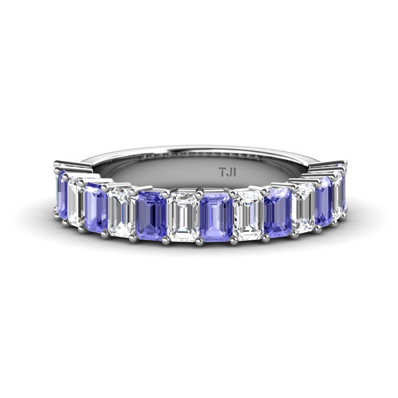 Alaya 4.34 ctw (5x3 mm) Emerald Cut Tanzanite and Lab Grown Diamond 14 Stone Wedding Band 