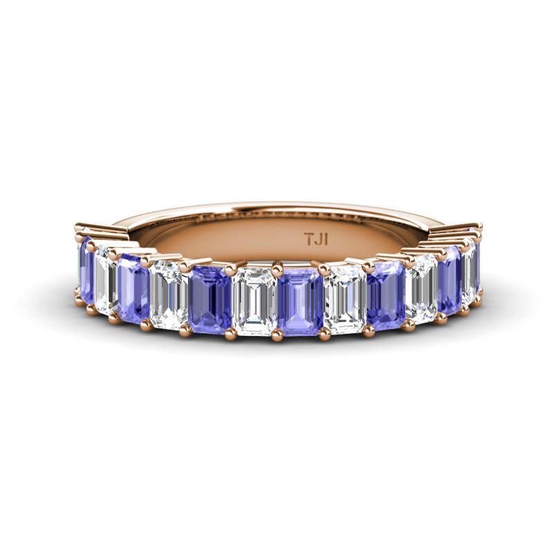 Alaya 4.34 ctw (5x3 mm) Emerald Cut Tanzanite and Lab Grown Diamond 14 Stone Wedding Band 