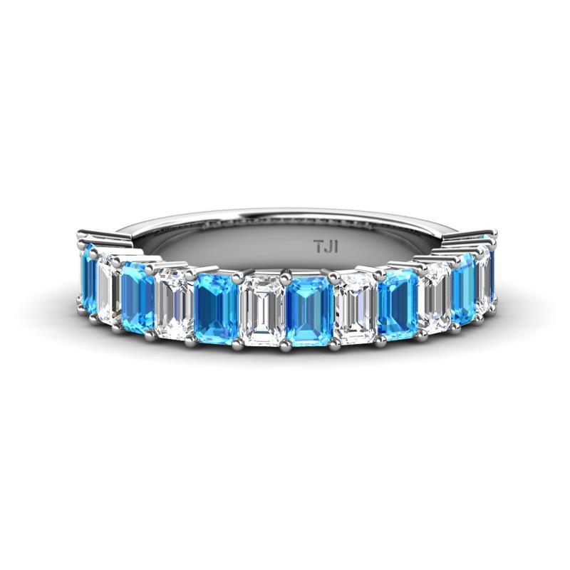Alaya 5.04 ctw (5x3 mm) Emerald Cut Blue Topaz and Lab Grown Diamond 14 Stone Wedding Band 