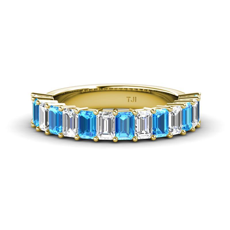 Alaya 5.04 ctw (5x3 mm) Emerald Cut Blue Topaz and Lab Grown Diamond 14 Stone Wedding Band 